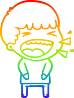 rainbow gradient line drawing of a cartoon laughing man png