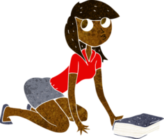 cartoon girl picking up book png