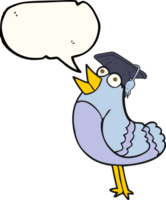 dibujado habla burbuja dibujos animados pájaro vistiendo graduación gorra png