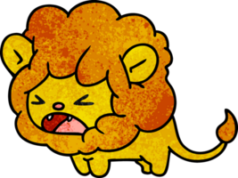 tiré texturé dessin animé de mignonne kawaii rugissement Lion png