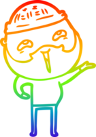 rainbow gradient line drawing of a cartoon happy bearded man png