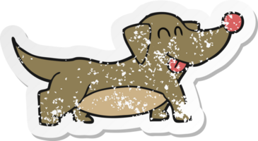 retro distressed sticker of a cartoon happy little dog png