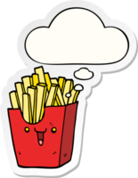 cute cartoon box of fries with thought bubble as a printed sticker png