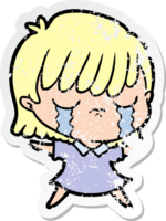 distressed sticker of a cartoon woman crying png