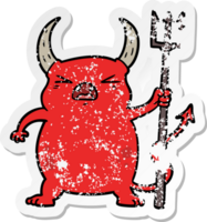 distressed sticker of a cartoon angry little devil png