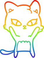 rainbow gradient line drawing of a cute cartoon cat png