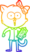 rainbow gradient line drawing of a cartoon cat png
