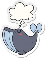 cartoon whale with thought bubble as a printed sticker png