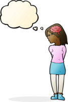 cartoon brainy woman with thought bubble png