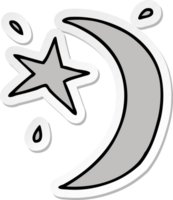 hand drawn sticker cartoon doodle of the moon and a star png