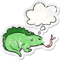 cartoon lizard with thought bubble as a distressed worn sticker png