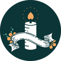 tattoo style icon with banner of a candle png