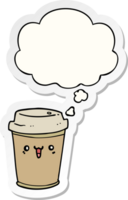 cartoon take out coffee with thought bubble as a printed sticker png