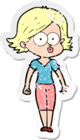 distressed sticker of a cartoon girl pouting png