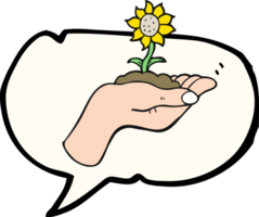 drawn speech bubble cartoon flower growing in palm of hand png