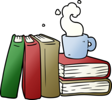 xícara de café dos desenhos animados e livros de estudo png