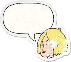 tecknad serie kvinna med Tal bubbla bedrövad bedrövad gammal klistermärke png
