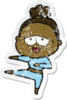 distressed sticker of a cartoon happy old lady png