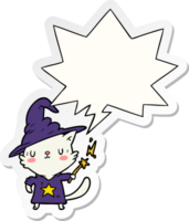 magical amazing cartoon cat wizard with speech bubble sticker png
