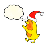 oiseau de dessin animé portant un chapeau de Noël avec bulle de pensée png