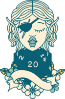 Retro Tattoo Style elf rogue character with natural twenty dice roll png