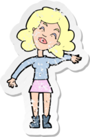 retro distressed sticker of a cartoon woman only joking png