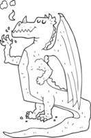 tiré noir et blanc dessin animé content dragon png