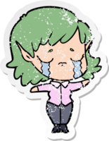 distressed sticker of a cartoon crying elf girl png