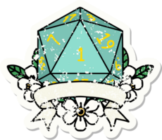 grunge sticker of a natural one d20 dice roll png