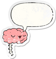 happy cartoon brain with speech bubble distressed distressed old sticker png