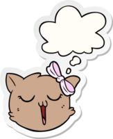 cartoon cat face with thought bubble as a printed sticker png