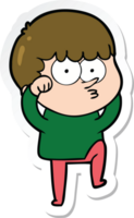 sticker of a cartoon curious boy rubbing eyes in disbelief png