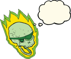 cartoon flaming pirate skull with thought bubble png