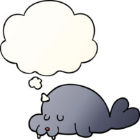 cartoon walrus with thought bubble in smooth gradient style png