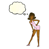 cartoon model woman posing with thought bubble png