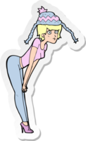 sticker of a cartoon woman wearing winter hat png