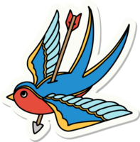 sticker of tattoo in traditional style of a swallow pierced by arrow png
