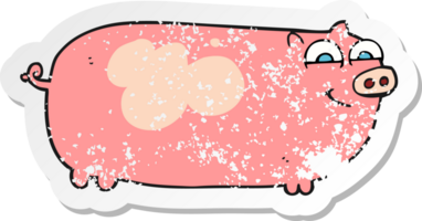 retro distressed sticker of a cartoon pig png