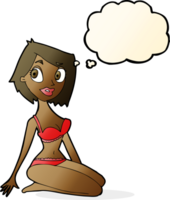 cartoon pretty woman in underwear with thought bubble png