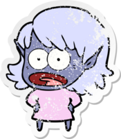 distressed sticker of a cartoon shocked elf girl png