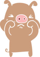 cochon grincheux de dessin animé de style plat couleur png