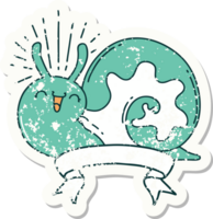 worn old sticker of a tattoo style happy snail png