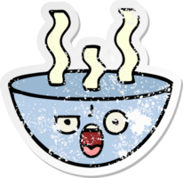 distressed sticker of a cute cartoon bowl of hot soup png