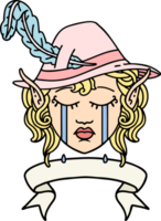 Retro Tattoo Style crying elf bard character face with banner png