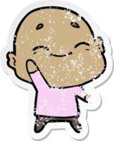 distressed sticker of a happy cartoon bald man png