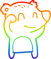 rainbow gradient line drawing of a tired smiling bear cartoon png