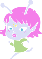 pretty flat color style cartoon alien girl running png