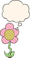 cartoon flower with thought bubble in comic book style png