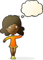 cartoon friendly woman waving with thought bubble png