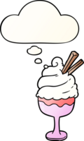 cartoon ice cream with thought bubble in smooth gradient style png